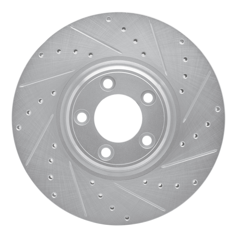 Jaguar VanDEN PLAS Brake Rotor (1) - Front Right - R1 Concepts - Drilled & Slotted - Silver - `03-`05